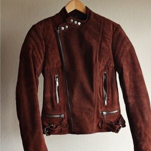 Ralph Lauren Purple Label Dark Brown Suede Biker Jacket